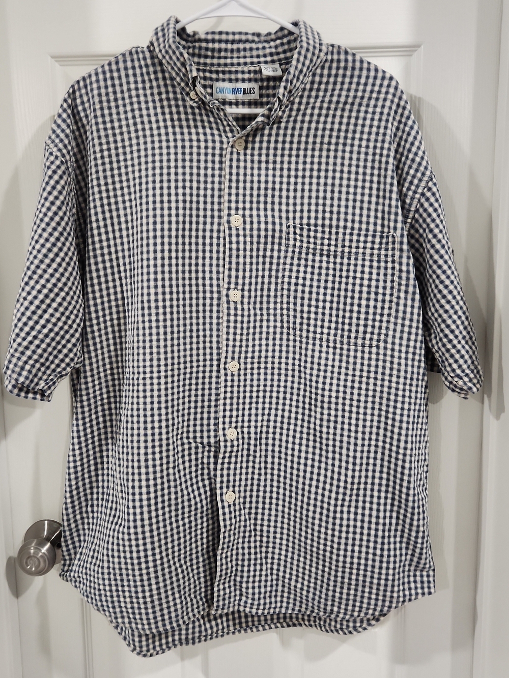 VTG Canyon River Blues Mens XL Gingham Plaid Short Sleeve Button Shirt 90s Y2K